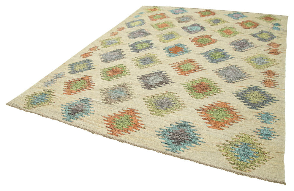 Rug N Carpet - Handmade Turkish 7' 11'' x 10' 5'' Modern Design Wool Kilim Rug
