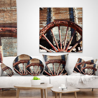 Old Brown Cart Wheel Landscape Printed Throw Pillow, 16"x16"