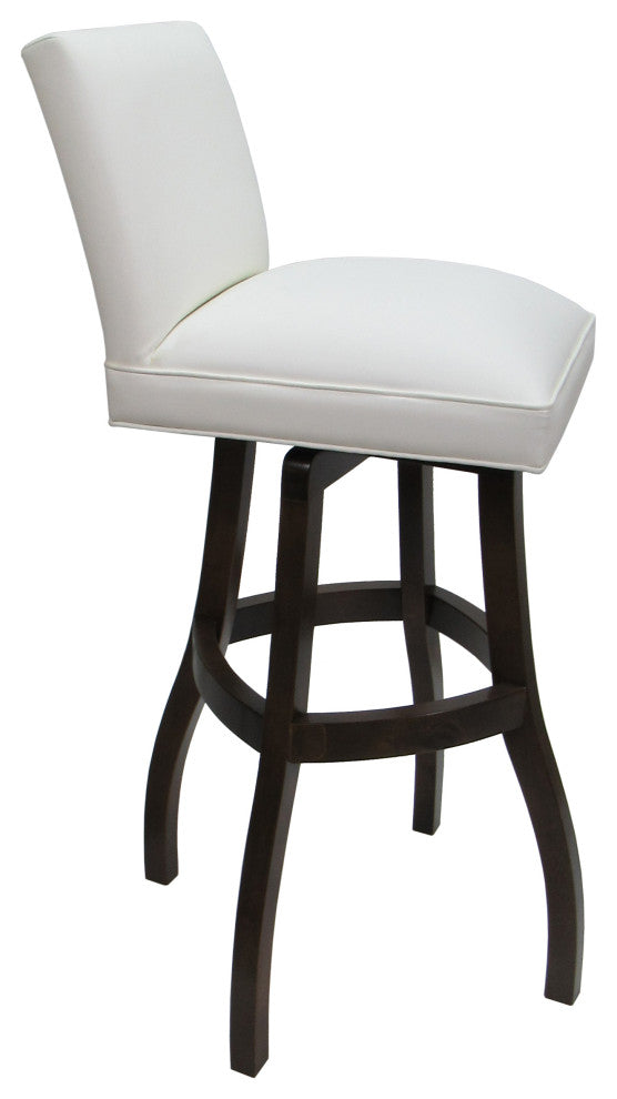 Swivel Wood Counter, Bar or Extra Tall Stool - Sommerville on S-Base, White Vinyl - Dark Walnut, 34"