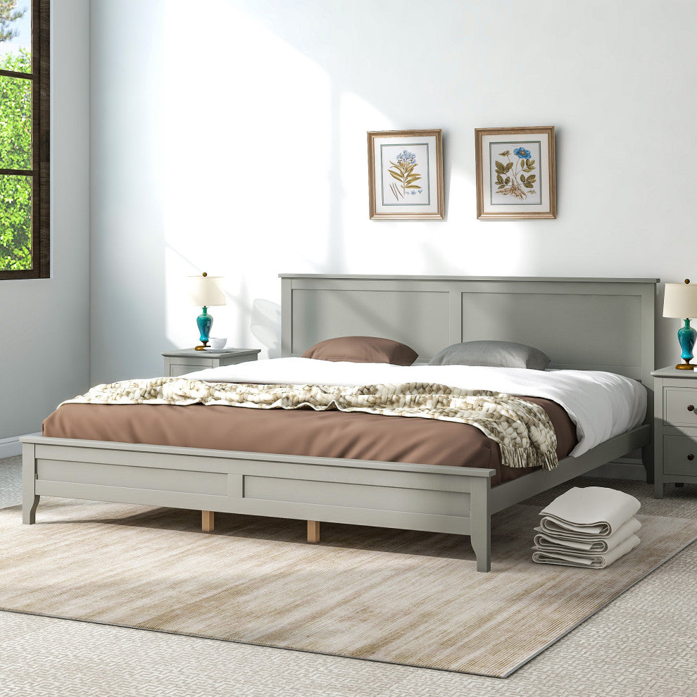 Gewnee Modern Gray Solid Wood King Platform Bed