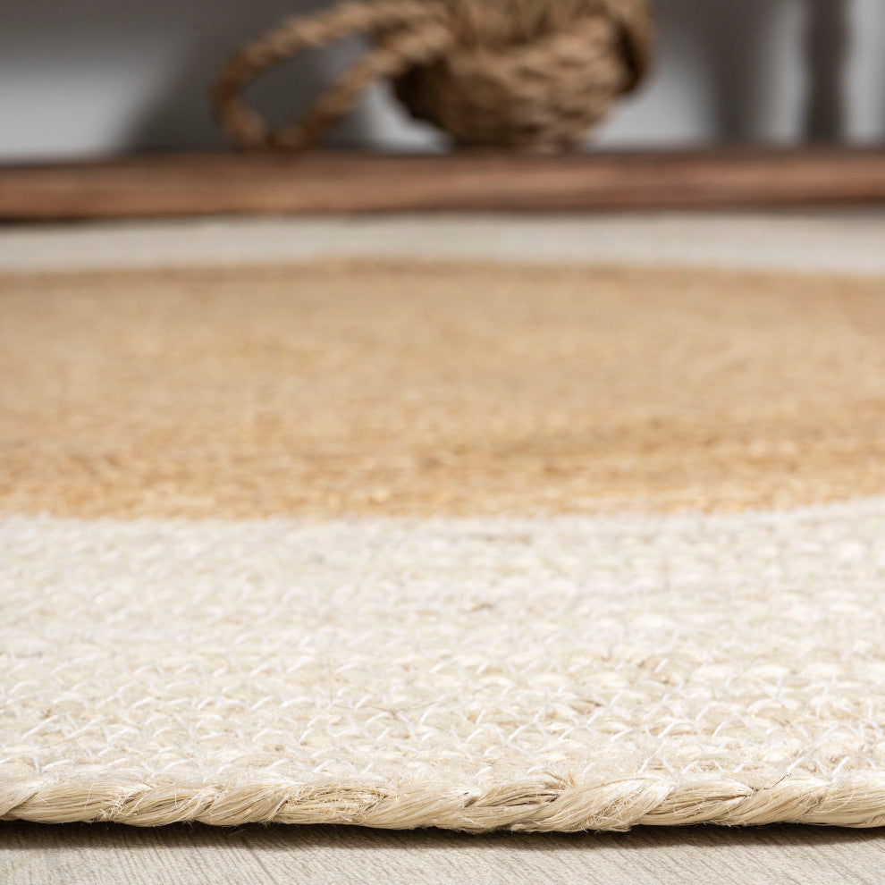 Oceana Two-Tone Boho Jute Circle Round Area Rug, 6' Round