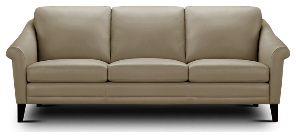 Sienna Genuine Leather Midcentury Modern Sofa, Beige