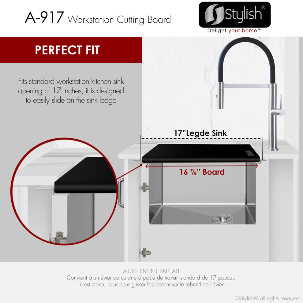STYLISH Workstation Sink Black Cutting Board A-917