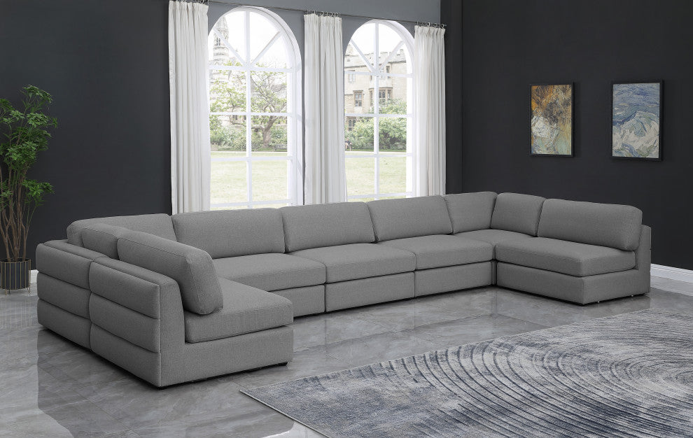 Beckham Linen Textured Fabric 7-Piece Modular U-Shaped Sectional, Grey
