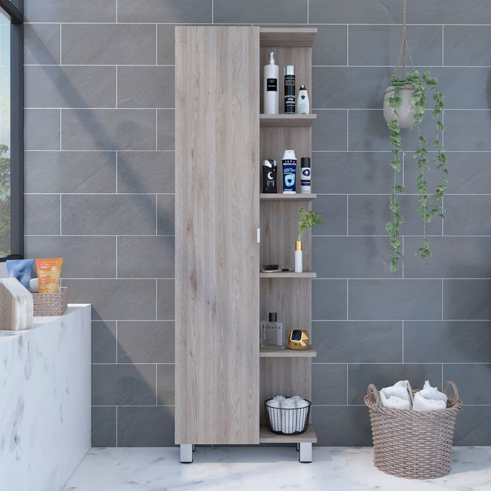 Pinion Mid-Century Modern Bathroom Cabinet, Gray Veneer