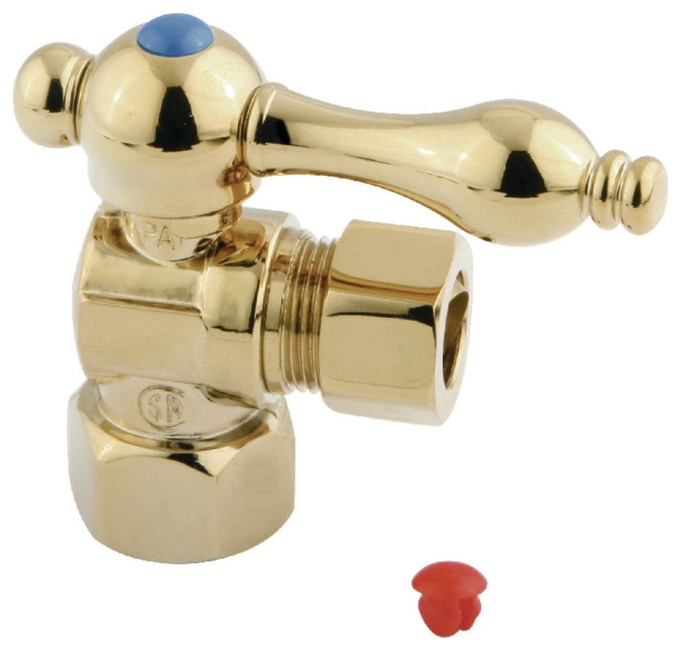 Kingston 1/2" IPS X 1/2" OD Angle Stop Lever Handle, Polished Brass