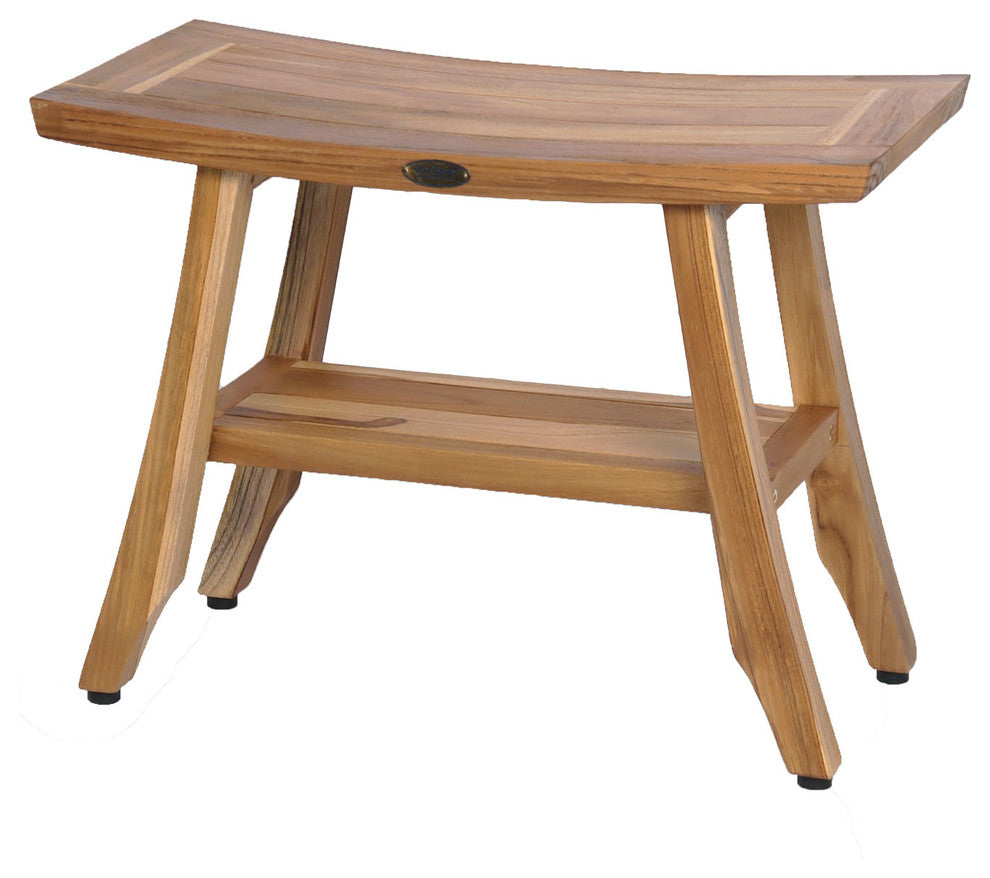 Ecodecors Satori Eastern Style Earthyteak Shower Bench, 24", With Shelf