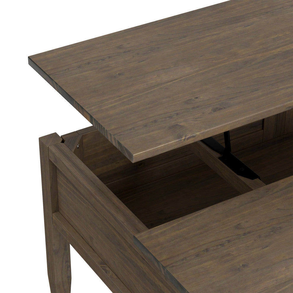 Ela Solid Wood Lift Top Coffee Table, Smoky Brown