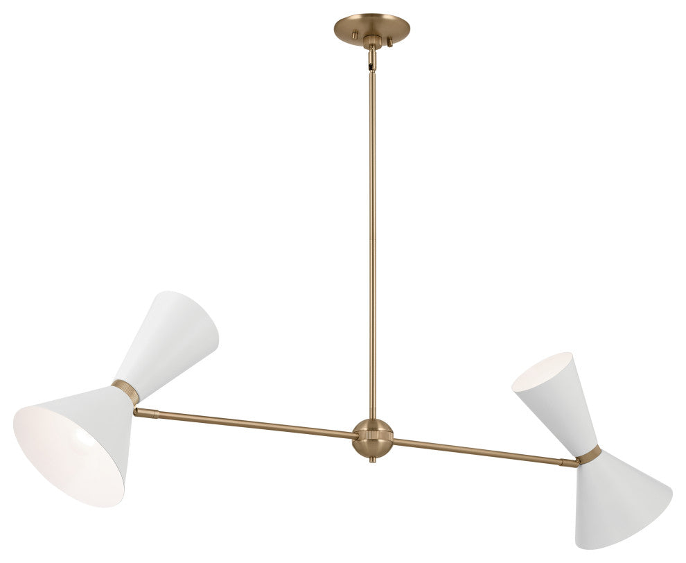 Phix 4 Light Chandelier Linear, Single, Champagne Bronze and White