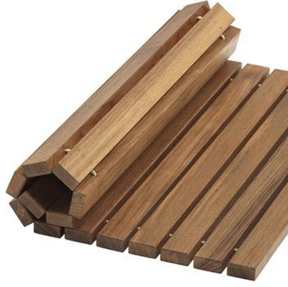 20" Brown Teak Wood Rolling Square Bath Mat