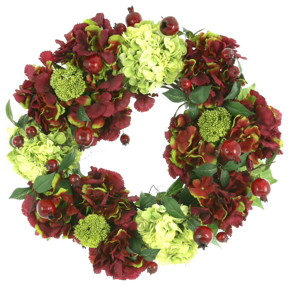 Creative Displays 23" Fall Wreath With Hydrangea, Sedum and Pomegranates