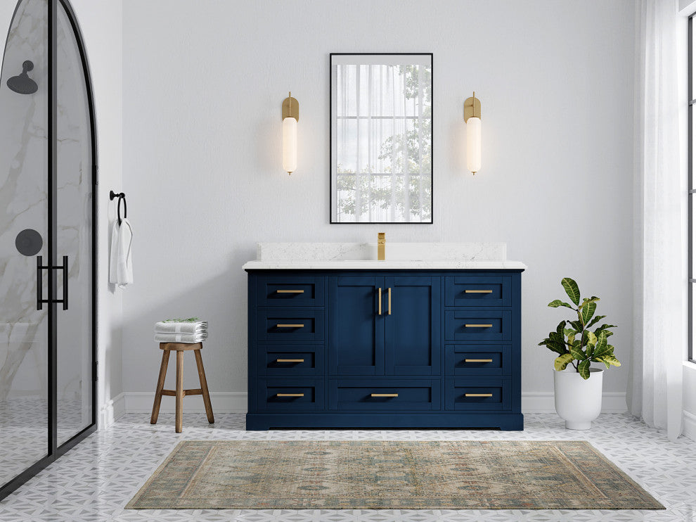 Boston 60 Single Bathroom Vanity in Navy Blue 1.5" Empira Quartz