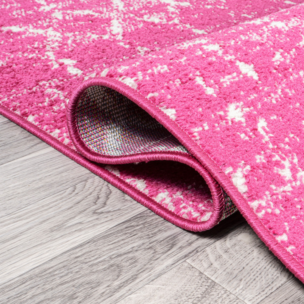Moroccan HYPE Boho Vintage Diamond Runner Rug, Fuchsia/Ivory, 3 X 5