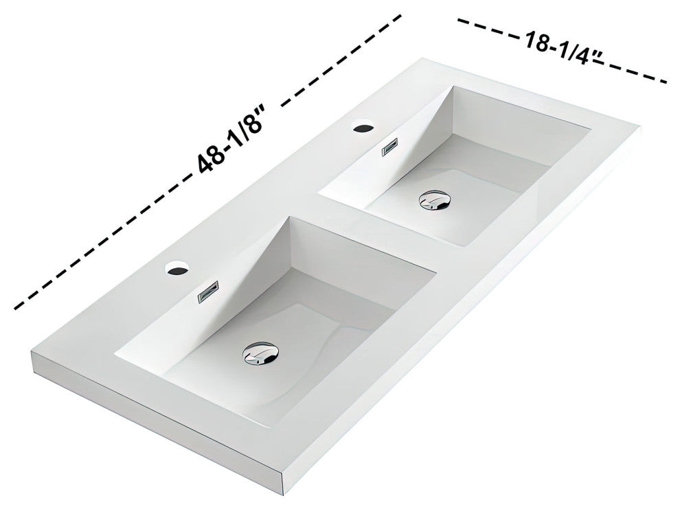 Dowell 18" FTB Resin Bathroom Vanity Basin, White, 48wx18dx6h Double