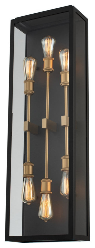 6 Light Contemporary Outdoor Wall Light by Kalco, Matte Black With Sanded Gold