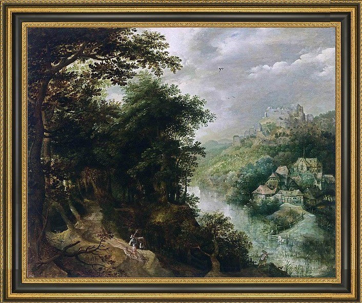 Anthonie Mirou Wooded River Landscape Framed Premium Canvas Print, 20"x25"