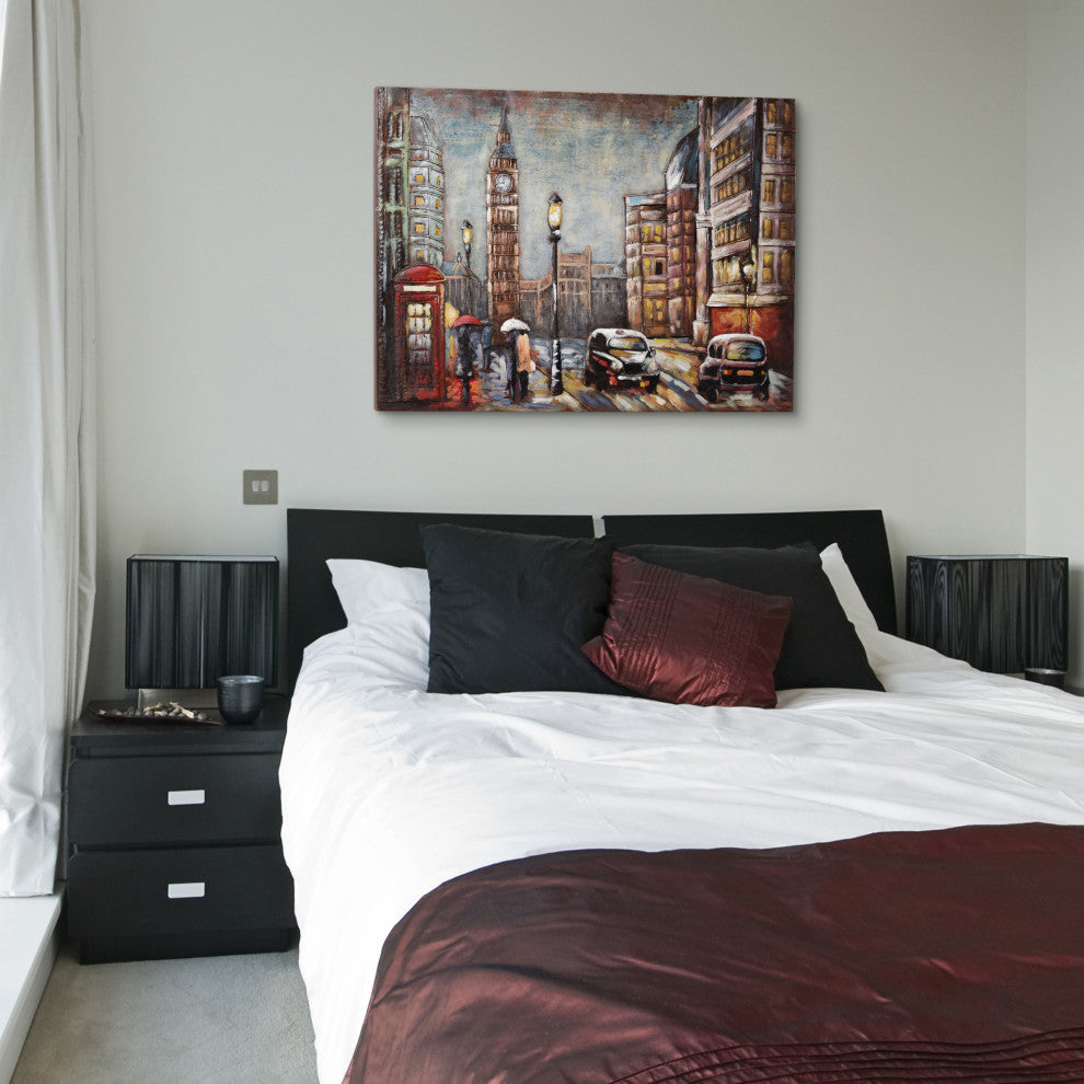 "City Street" Mixed Media Iron Hand Painted Dimensional Wall Art