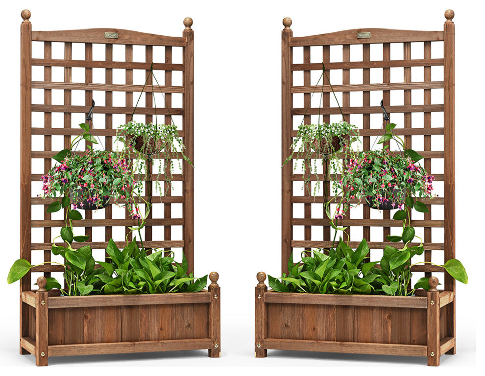 Costway 2 PCS Solid Wood Planter Box with Trellis Weather-Resistant 25"x11"x48"