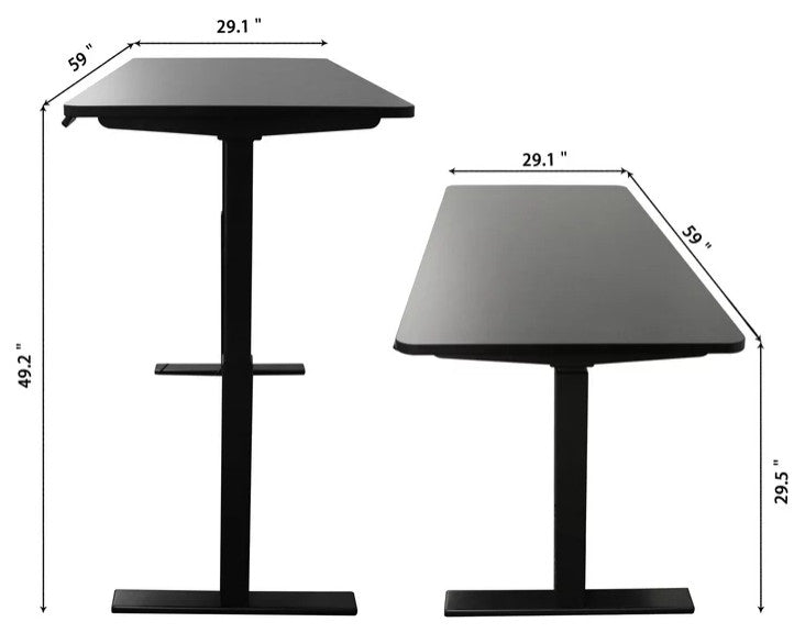 Electric Desk, Iron Legs With Adjustable Rectangular Top & Memory Buttons, Black