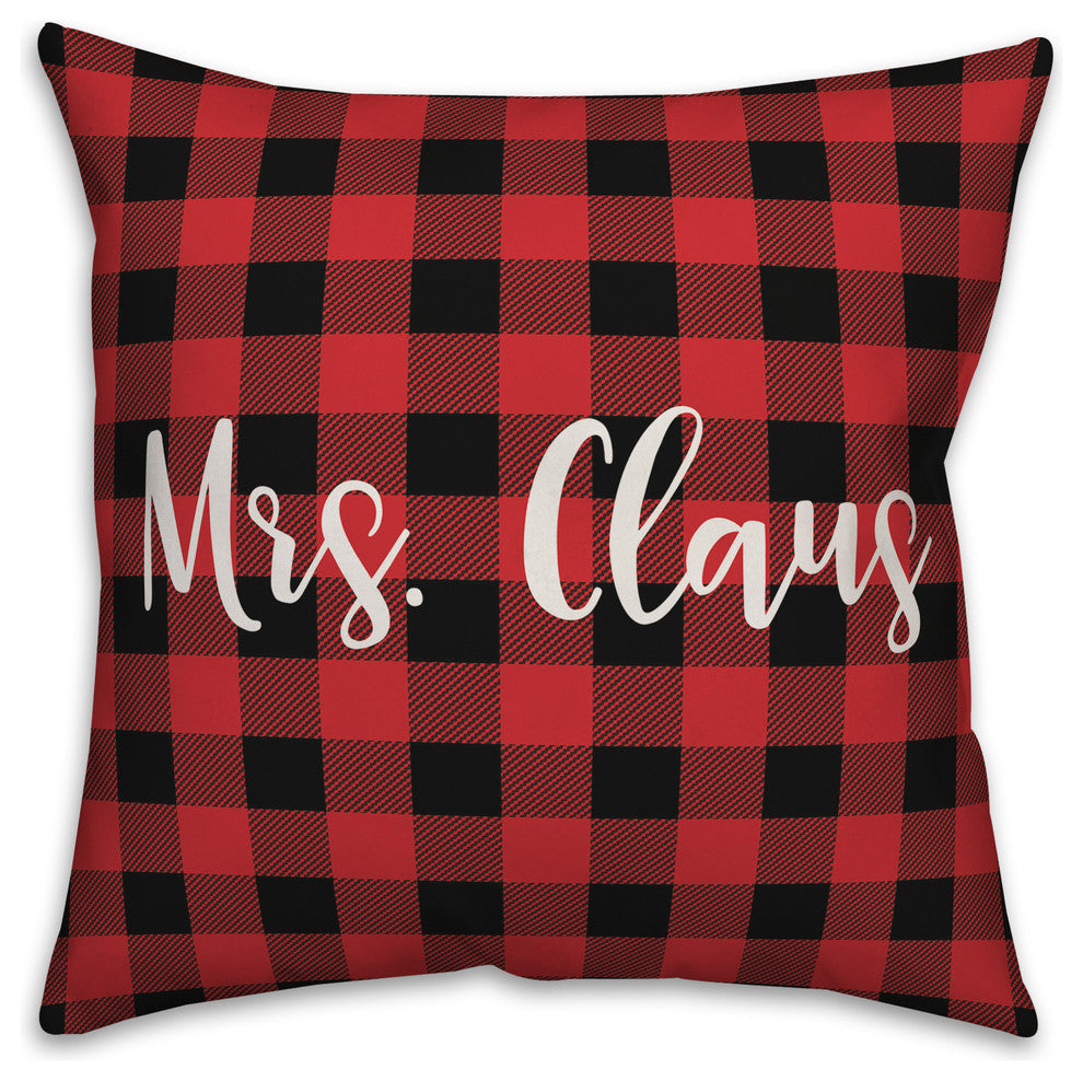 Mrs. Claus, Buffalo Check Plaid 18x18 Throw Pillow