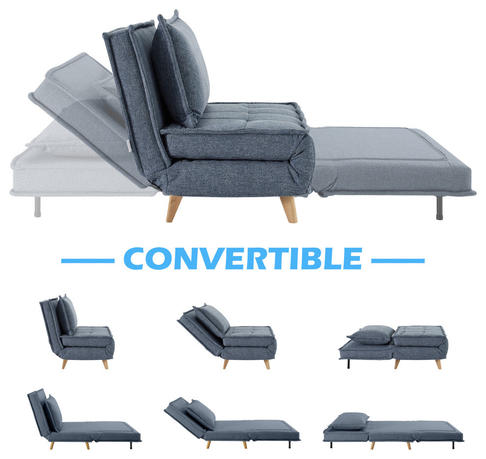 Modern Fabric Upholstered Convertible Sofa Bed Folding Sleeper Chair, Blue
