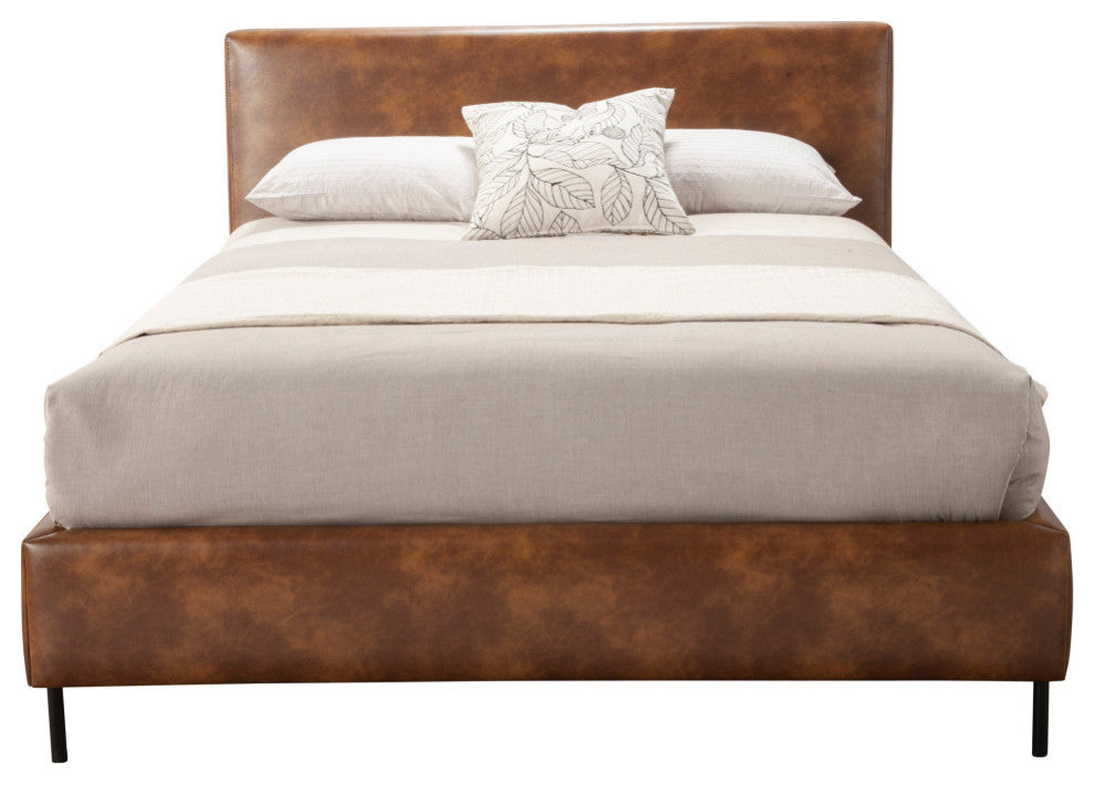 Sophia Full Faux Leather Platform Bed, Brown