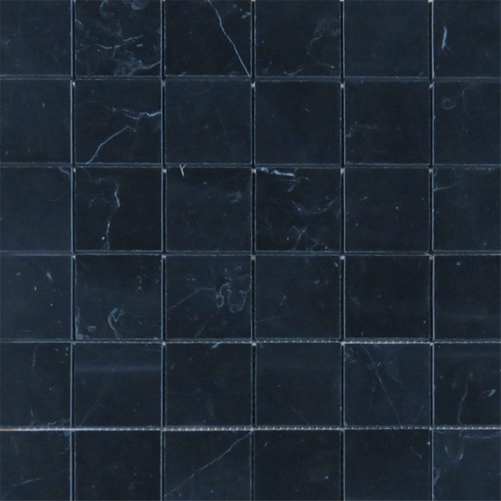 Nero Marquina Black Marble 2x2 Grid Square Mosaic Tile Polished, 1 sheet