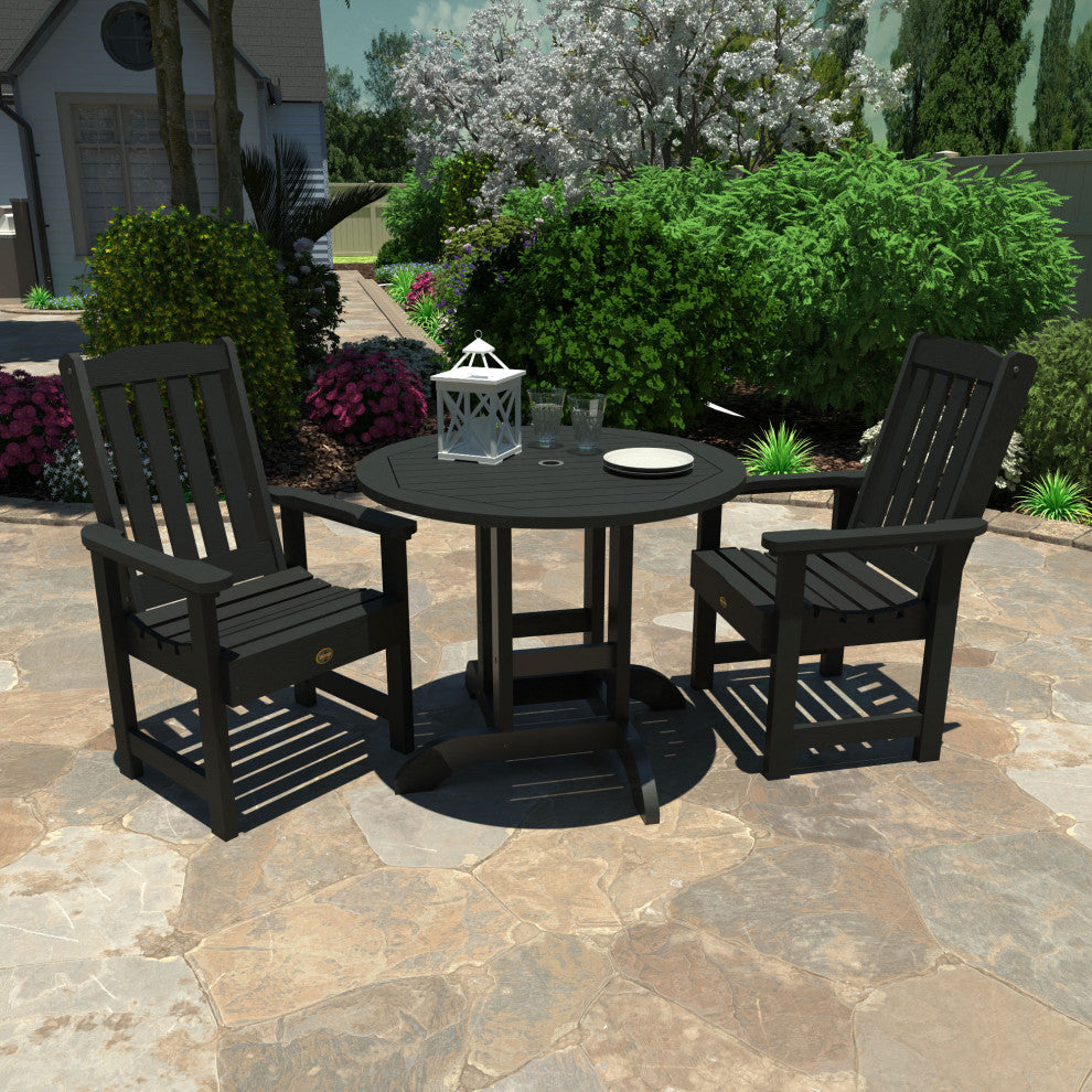 Springville 3-Piece Round Dining Set, Weathered Acorn, Black