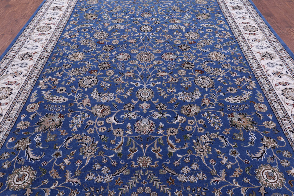 9' 1" X 12' 3" Persian Nain Hand-Knotted Wool and Silk Rug Q11612