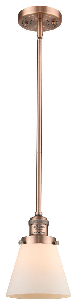 Small Cone 1-Light LED Pendant, Antique Copper, Glass: Matte White Cased