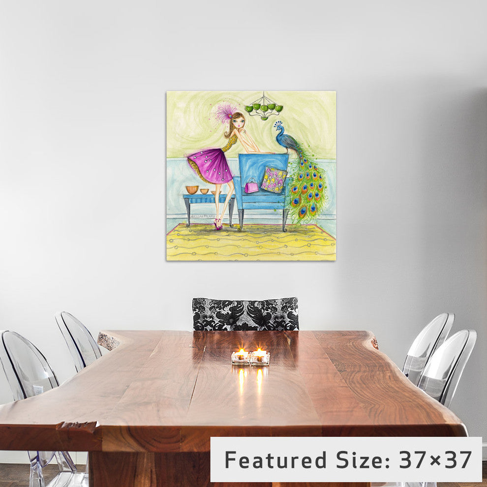 "Penny And Peacock" Canvas Art Print By Bella Pilar, 37x1.5x37