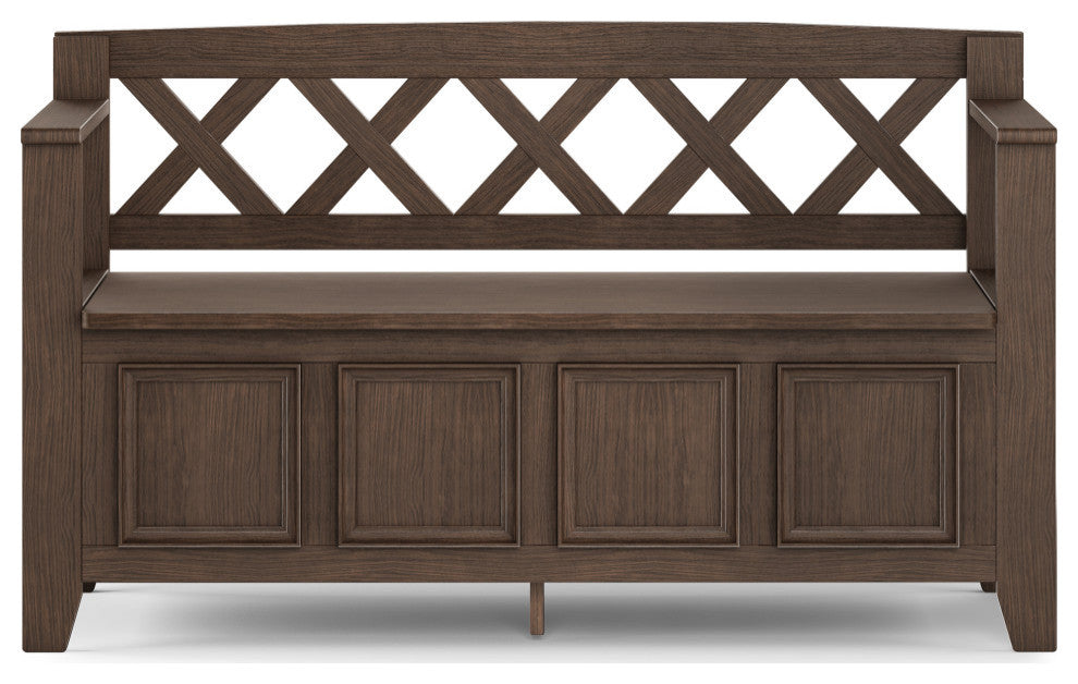 Amherst Solid Wood Entryway Storage Bench, Farmhouse Brown