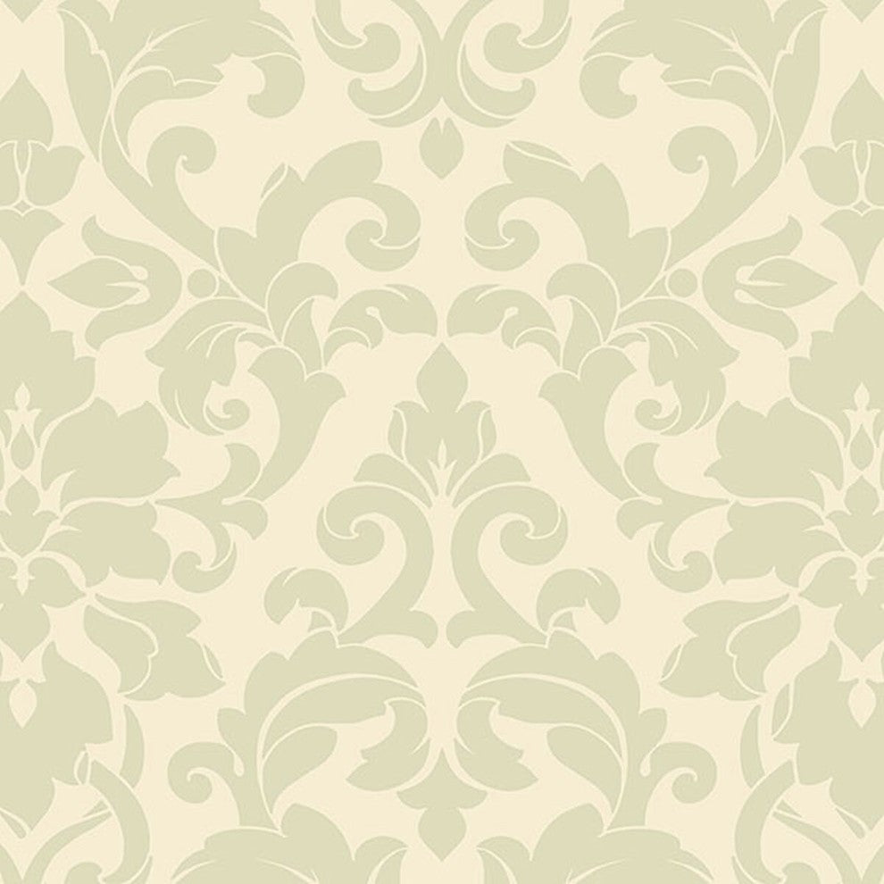 Stripes And Damasks, Classic Damask Stripes Light Green Wallpaper Sample