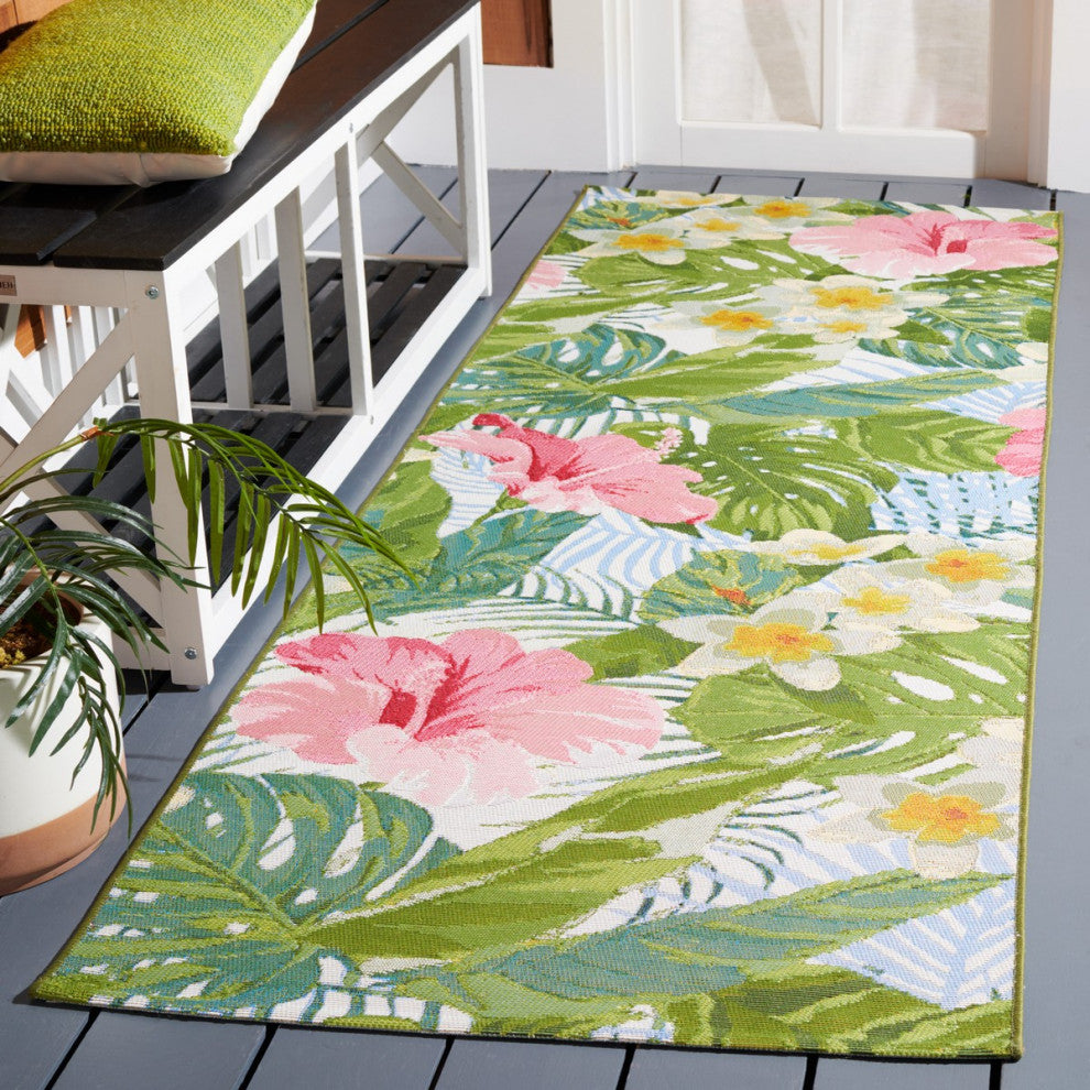 Safavieh Barbados Collection Indoor-Outdoor, BAR516 Rug, Green/Pink, 2'8"x10'5"