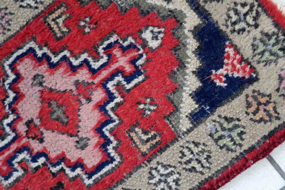 Handmade Vintage Persian Hamadan Mat 1.2'x1.9', 38cmx59cm 1970s