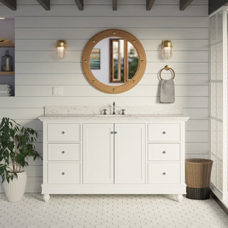 Bella 60" Single Bathroom Vanity, White, Engineered Marble