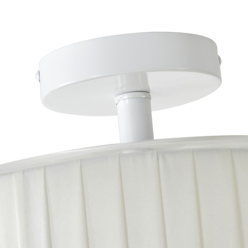 Modern 3-Light Semi Flush Mount Glass Ceiling Light with White Fabric Shade