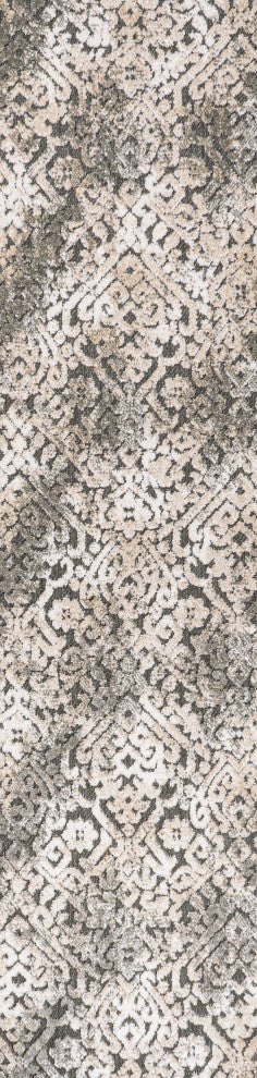 Duenas Damask Cream/Beige/Dark Gray 2 ft. x 8 ft. Indoor/Outdoor Runner Rug