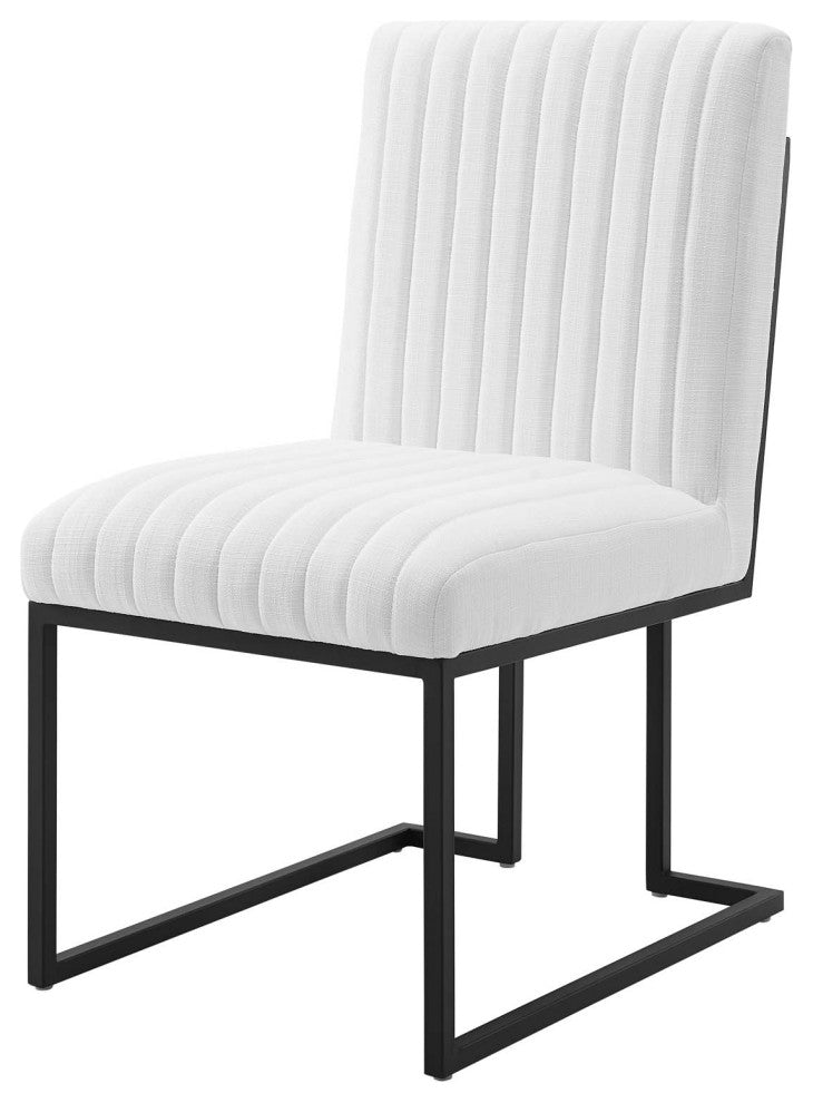 Tufted Side Dining Chair, Set of 2, Fabric, Metal, White, Cafe Bistro Restaurant