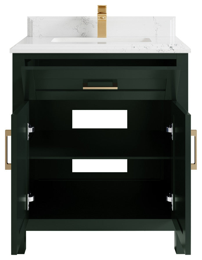Cambridge 30 Single Sink Bath Vanity in Dark Forest Green 1.5" Empira Quartz