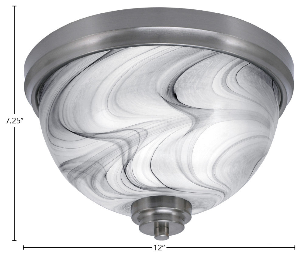 12" 2-Light Flush Mount Light, Brushed Nickel, Onyx Swirl Glass