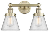 Edison Small Cone 2-Light 16" Vanity Light, Antique Brass Finish, Seedy Shade