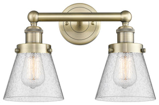 Edison Small Cone 2-Light 16" Vanity Light, Antique Brass Finish, Seedy Shade
