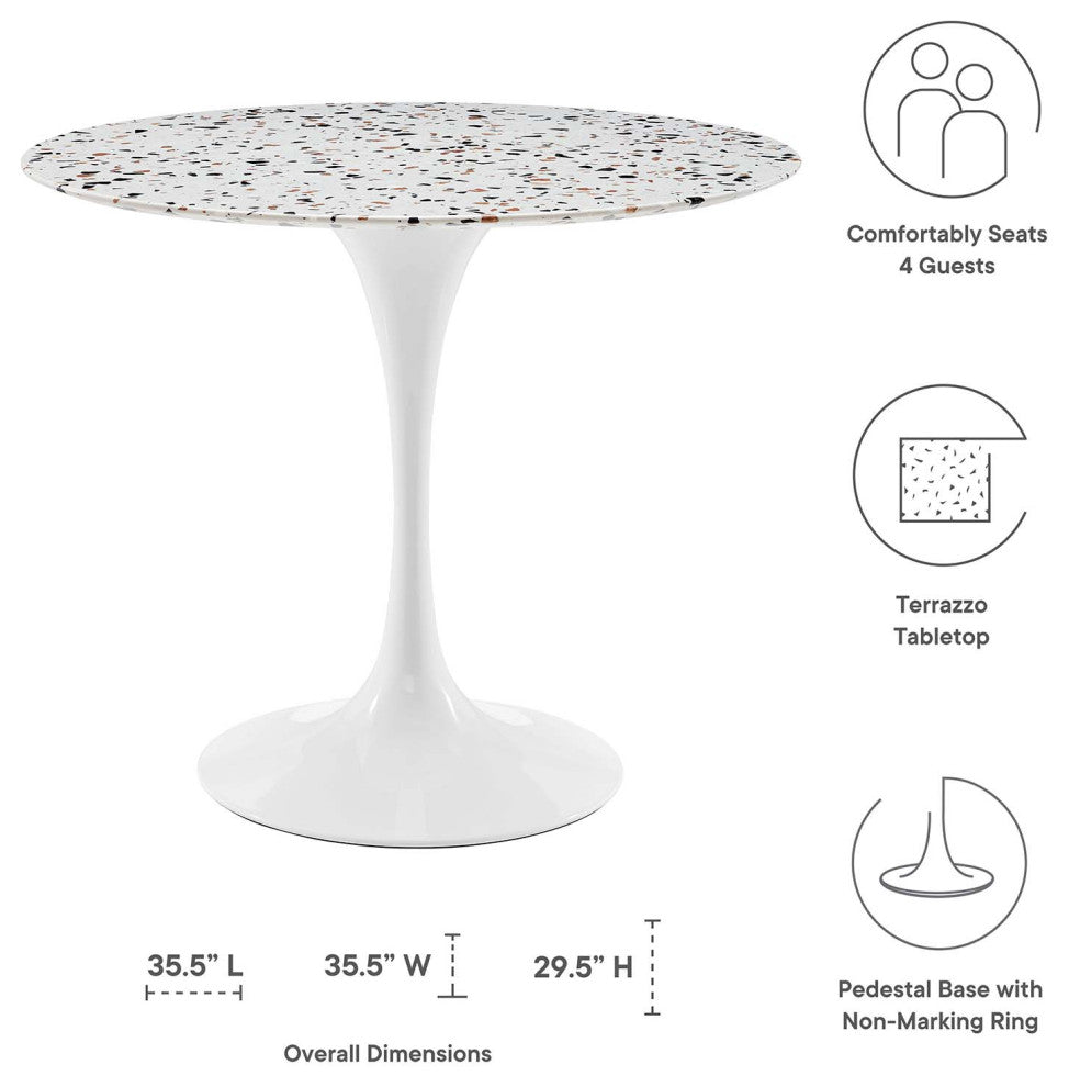 36" Dining Table, Round, White, Wood, Metal, Modern, Bistro Hospitality
