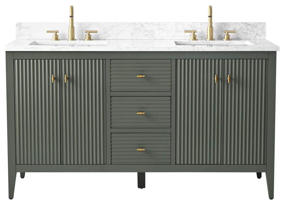 Vanity Art Freestanding Vanity, Vintage Green, 60", Double Sink, Golden Brushed