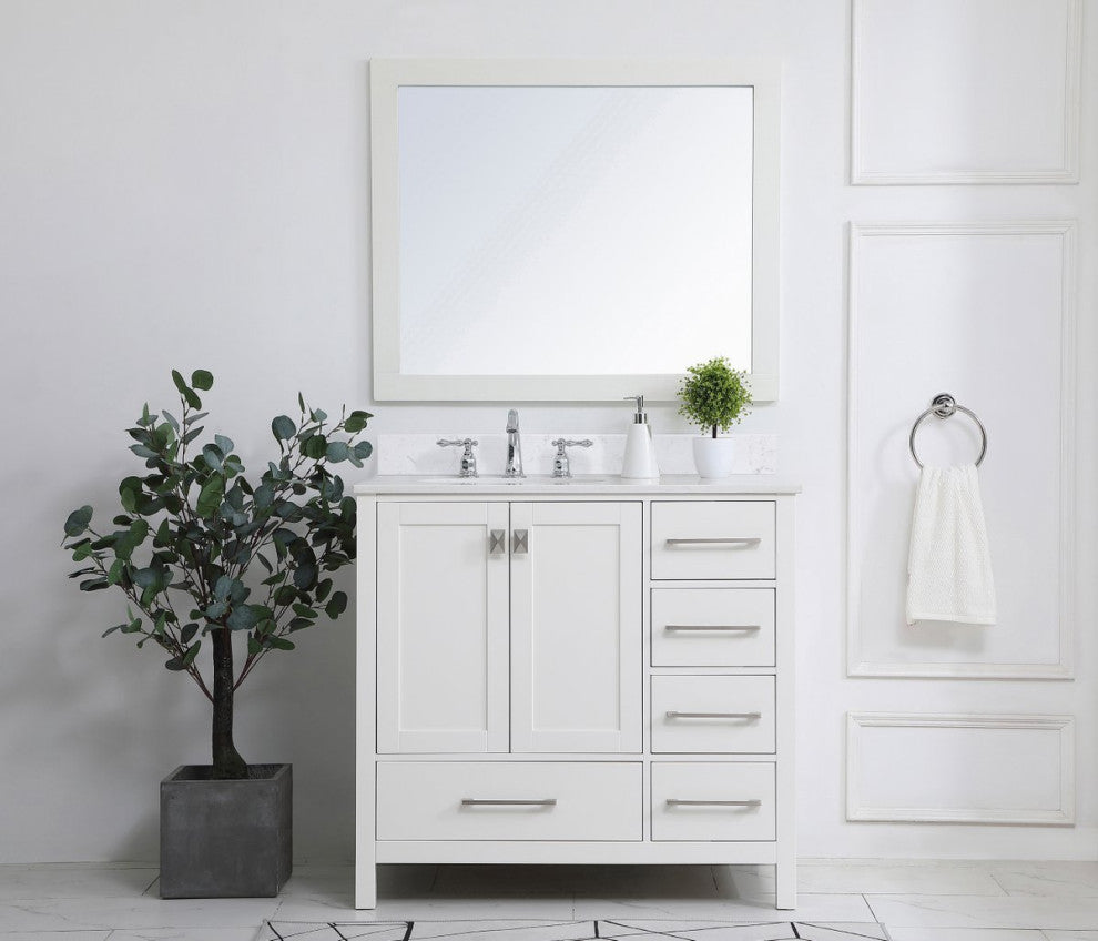 Iris 36" Single Bathroom Vanity, White With Backsplash