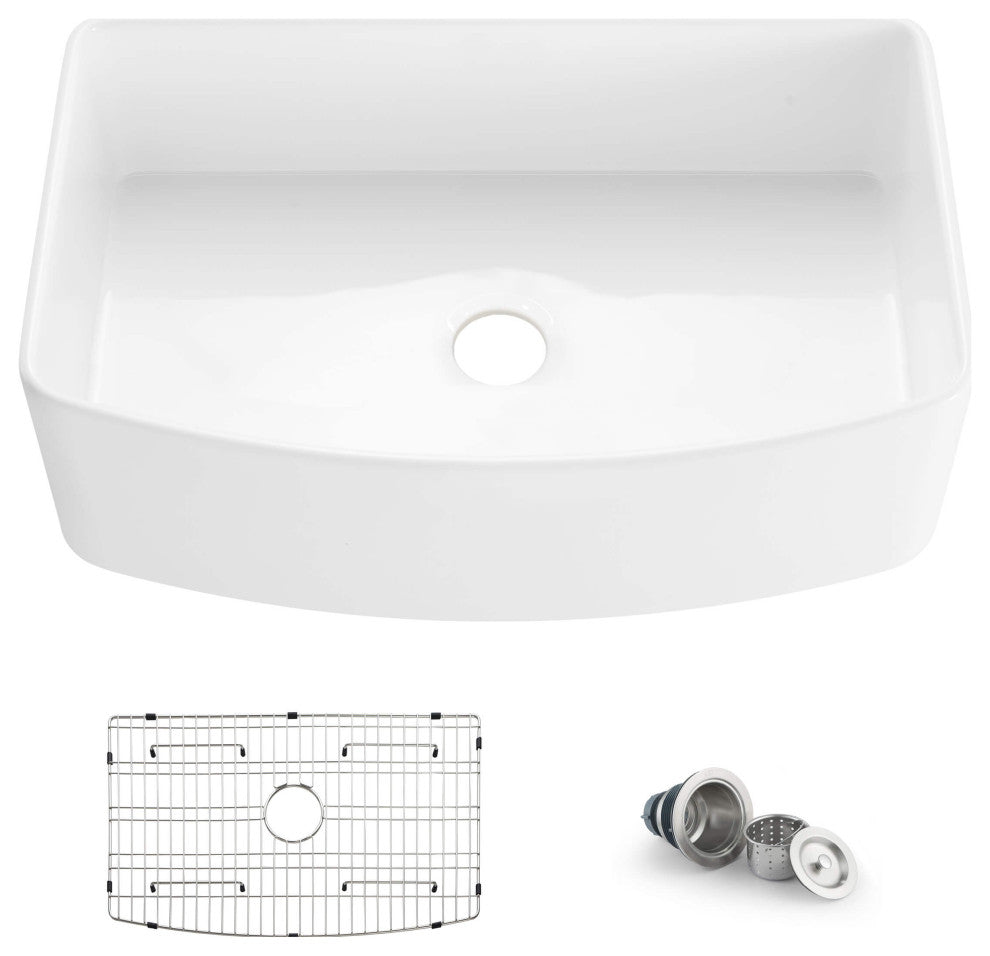 Pure 33" Curved Apron Front Farmhouse Kitchen Fireclay Sink
