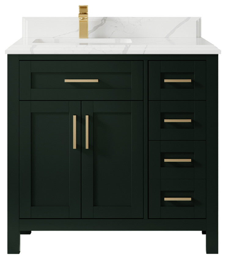 Cambridge 36 Left Offset Bath Vanity in Dark Forest Green 1.5" Calacatta Laza