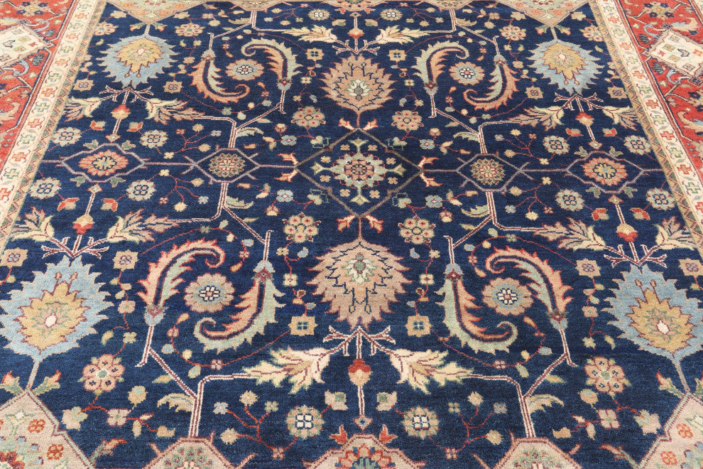 9' Square Heriz Serapi Hand Knotted Wool Rug - Q16014