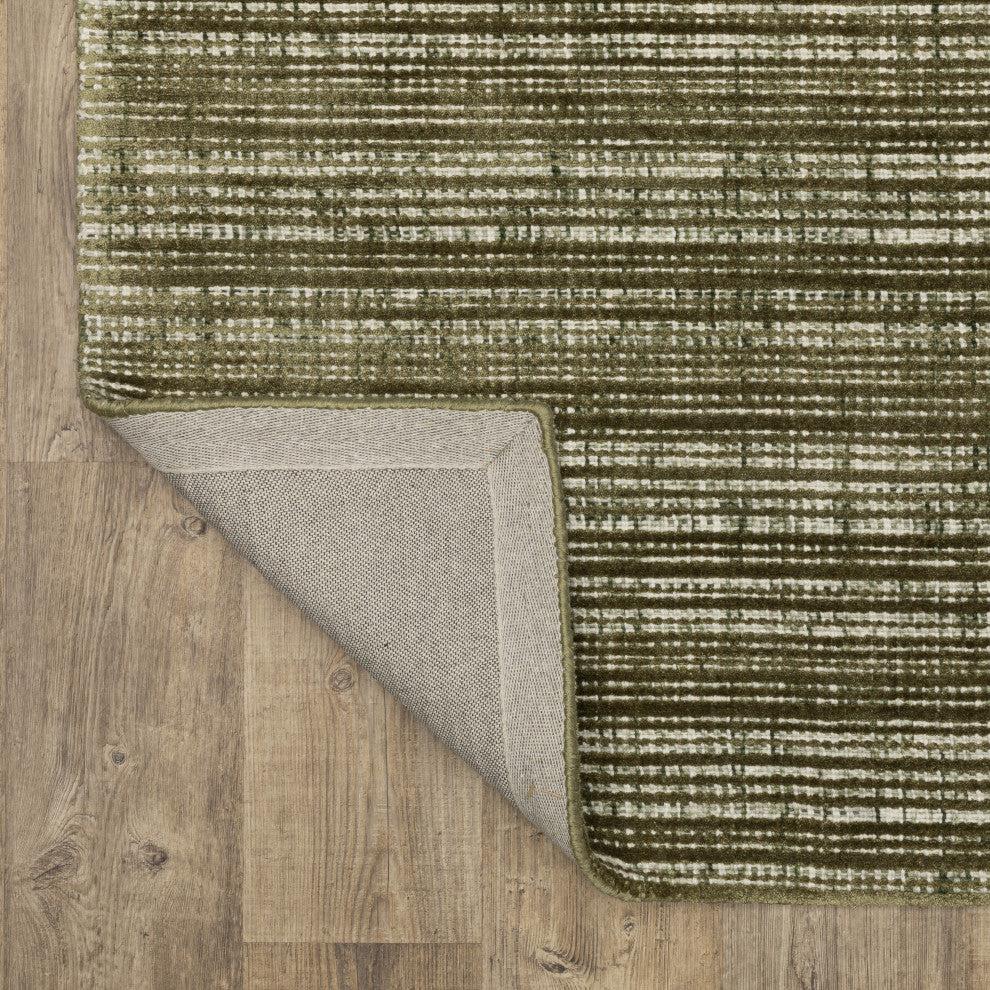 Cayden Textural Stripe Wool Blend Green/ Ivory Hand-tufted Rug Runner